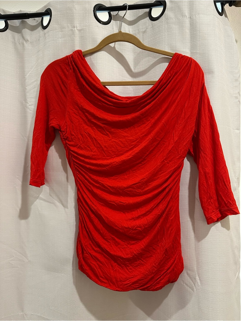 H&M Red Draped Cowl-Neck Long Sleeve Top